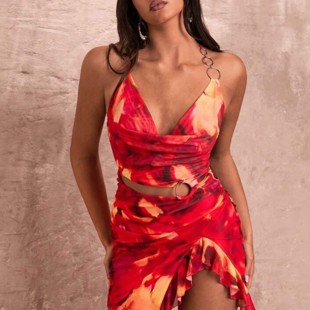 Elegant Red and Orange Women's Dress